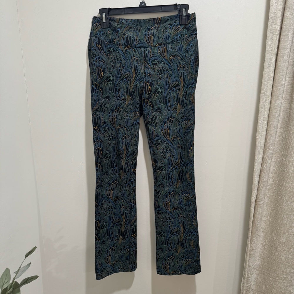 Soft Surroundings Peacock‎ Printed Pull-On Pants Blue Green Size Small